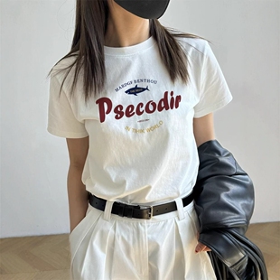 遮肉白色内搭打底衫 美式 纯棉上衣 大码 修身 复古正肩短袖 t恤女夏季