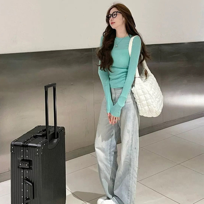 韩国2025秋冬薄荷绿毛针织衫