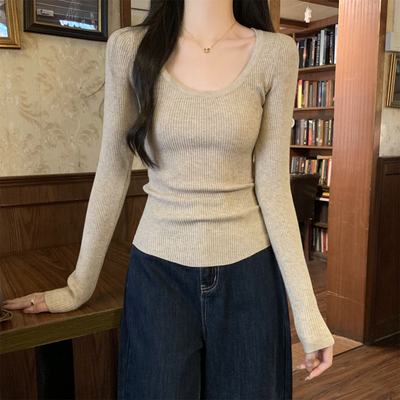 韩系纯欲修身u领上衣百搭针织衫