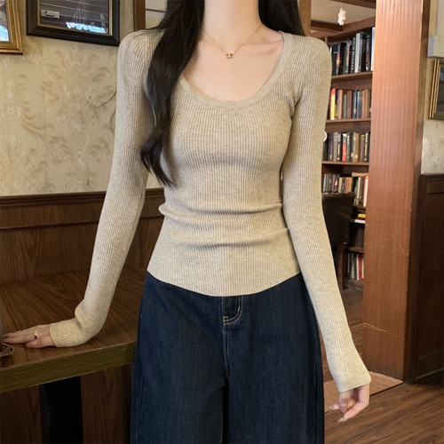 韩系纯欲修身u领上衣百搭针织衫
