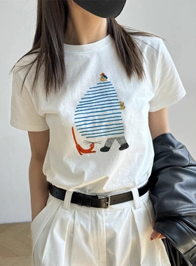 卡通印花短袖T恤女2026夏季新款修身圆领美式正肩减龄休闲风上衣