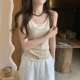 t恤女无袖 针织衫 背心上衣服 韩系穿搭盐系u领撞色假两件轻薄款 夏季