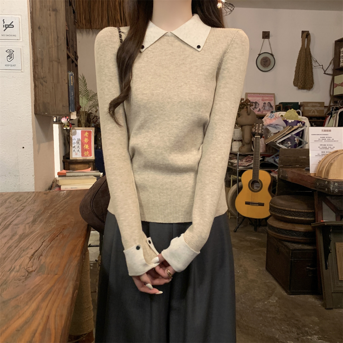 法式高级感polo领针织衫