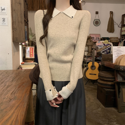 法式高级感polo领针织衫