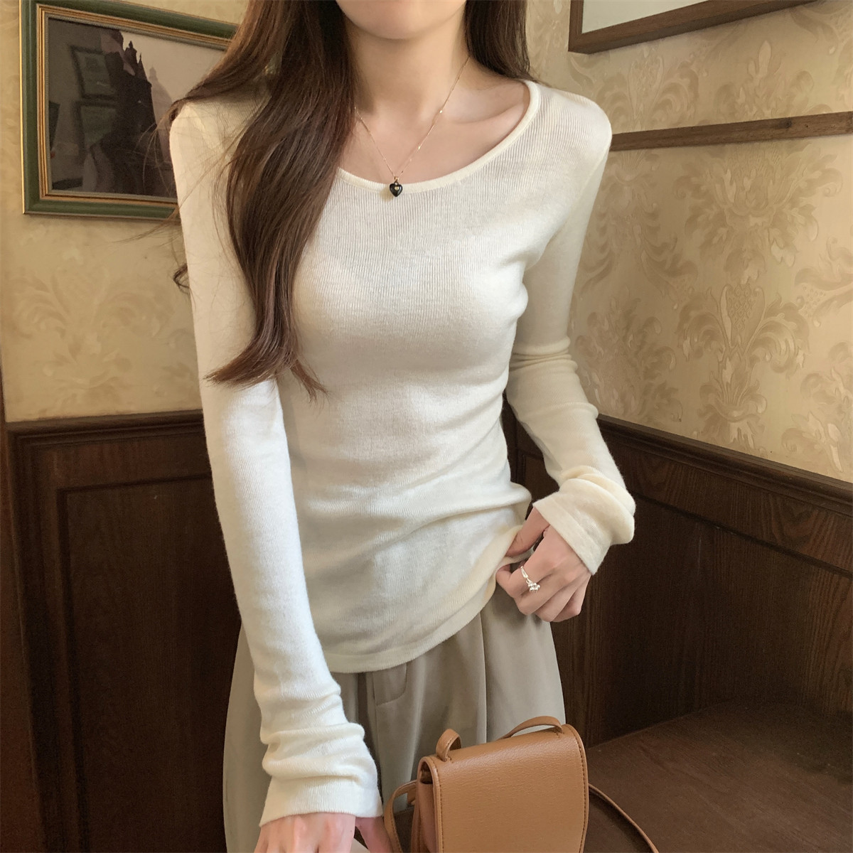 秋季韩系气质温柔风圆领纯色修身打底毛衣女内搭针织衫长袖上衣,女装/女士精品,毛针织衫,淘宝优惠券,粉丝福利购,淘宝优惠卷