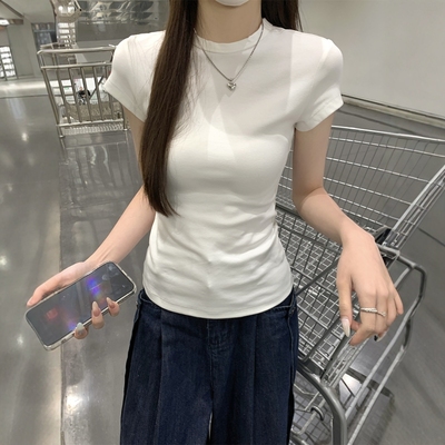 独特漂亮掐腰小上衣小圆领白色