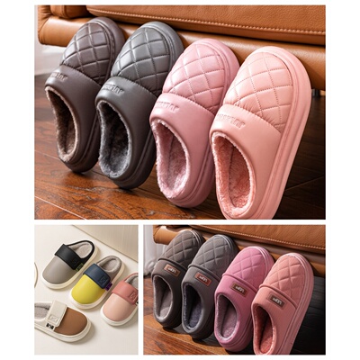 【EVA鞋底】防水棉拖鞋女秋冬男2024新款家居保暖包跟厚底