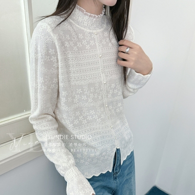 本店实拍&欧货蕾丝细羊毛打底衫淑女毛衣秋冬内搭下摆开叉半高领