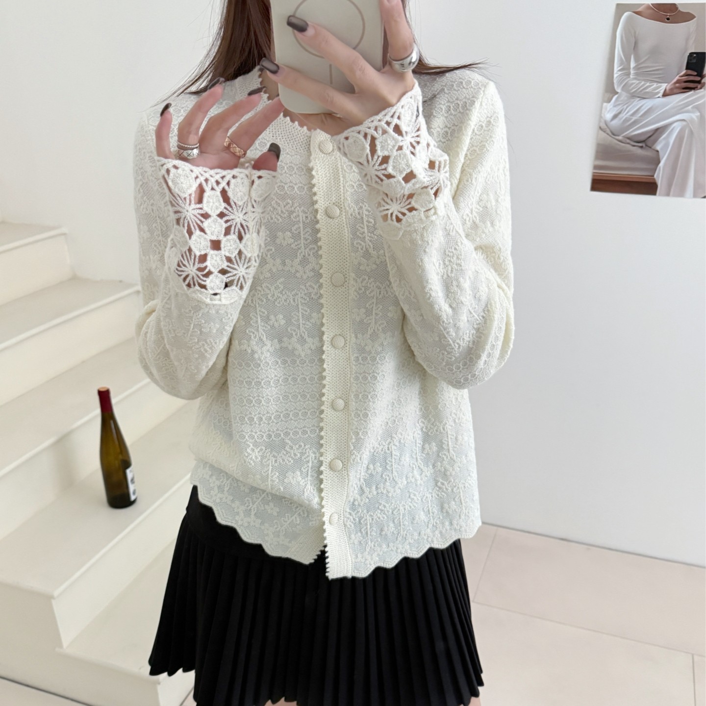 欧洲站2026羊毛春款开衫蕾丝花边袖子白色开衫外套毛衣洋气韩版女,女装/女士精品,毛衣,淘宝优惠券,粉丝福利购,淘宝优惠卷
