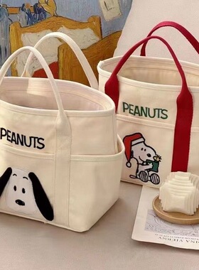 卡通刺绣史努比帆布包大容量手提单肩包简约时尚上班族便当包