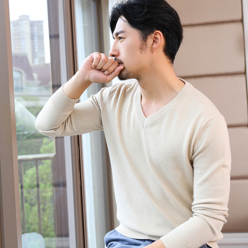AUTUMN MENS V-NECK PULLOVER SWEATER LONG-SLEEVED BASE KNIT CASUAL UNDERWEAR WARM SWEATER BUSINESS MENSWEAR TREND