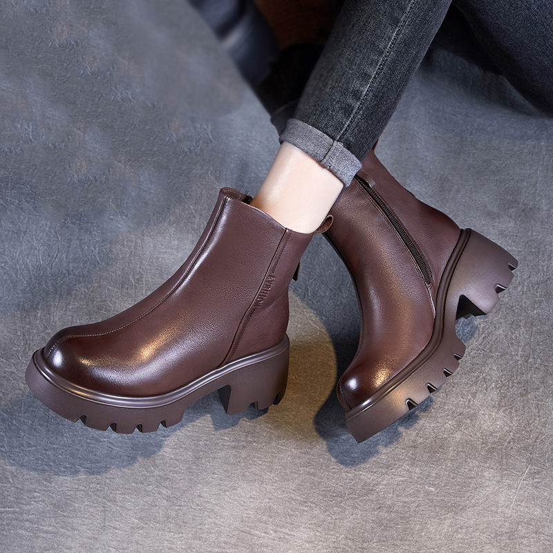 真皮高跟靴瘦瘦靴轻便软底小短靴