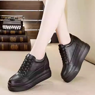 小白鞋 内增高女鞋 百搭休闲单鞋 松糕鞋 女洋气 8cm厚底皮面2026新款