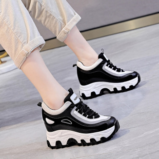 小个子休闲运动鞋 厚底2025新款 女ins潮内增高10cm女鞋 黑色老爹鞋