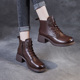 妈妈舒适加绒皮鞋 头层牛皮马丁靴女中粗跟2025新款 秋冬爆款 小短靴