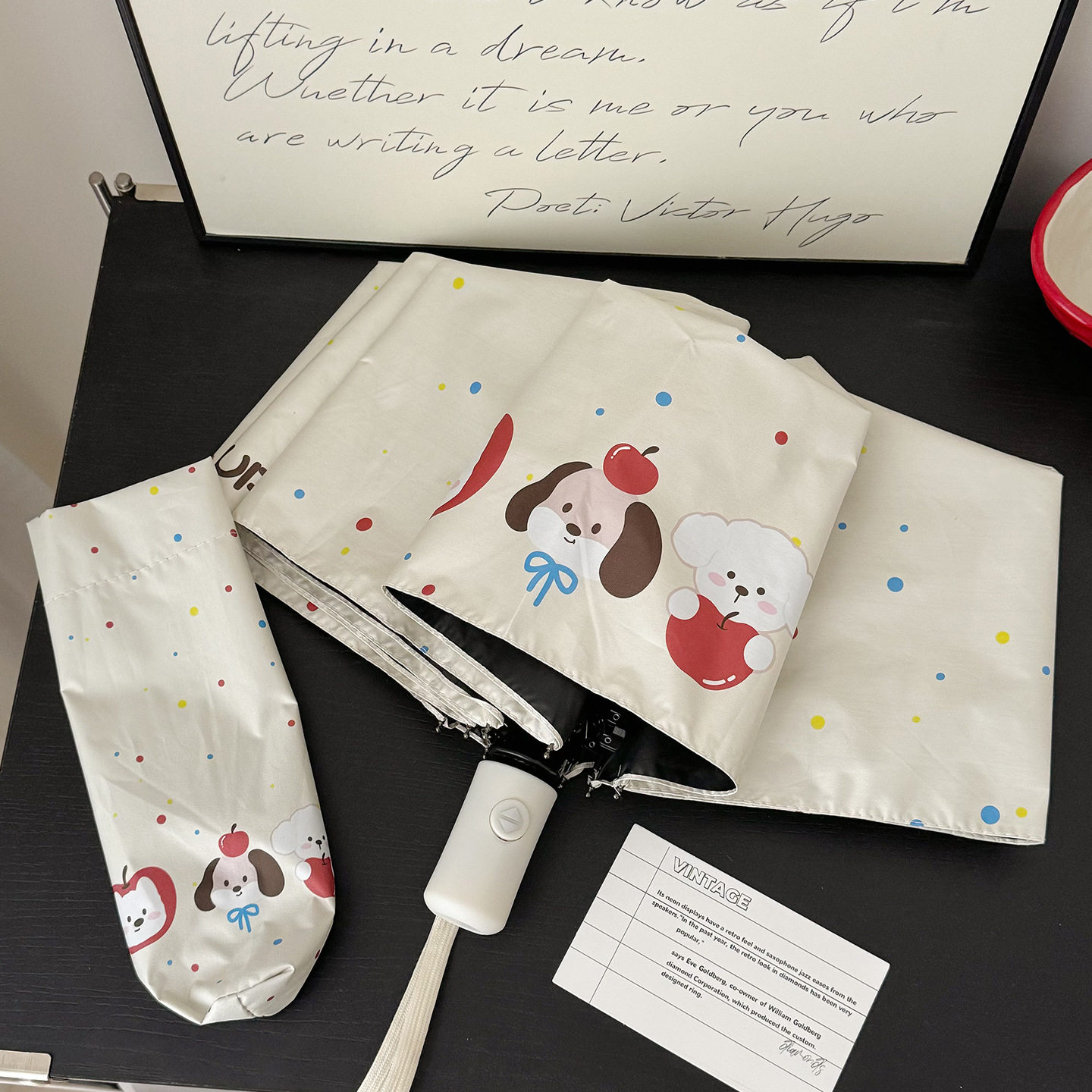 可爱全自动雨伞女生防晒紫外线黑胶遮阳伞两用学生折叠太阳伞ins