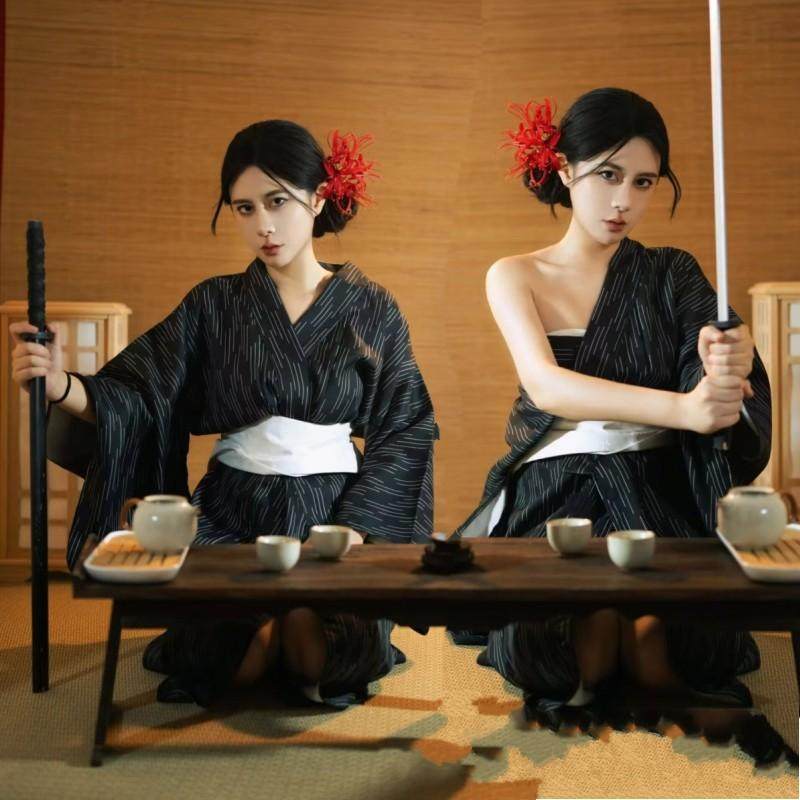新款影楼黑道千金和服日本传统和服浴衣长袍武士反串写真旅拍摄影