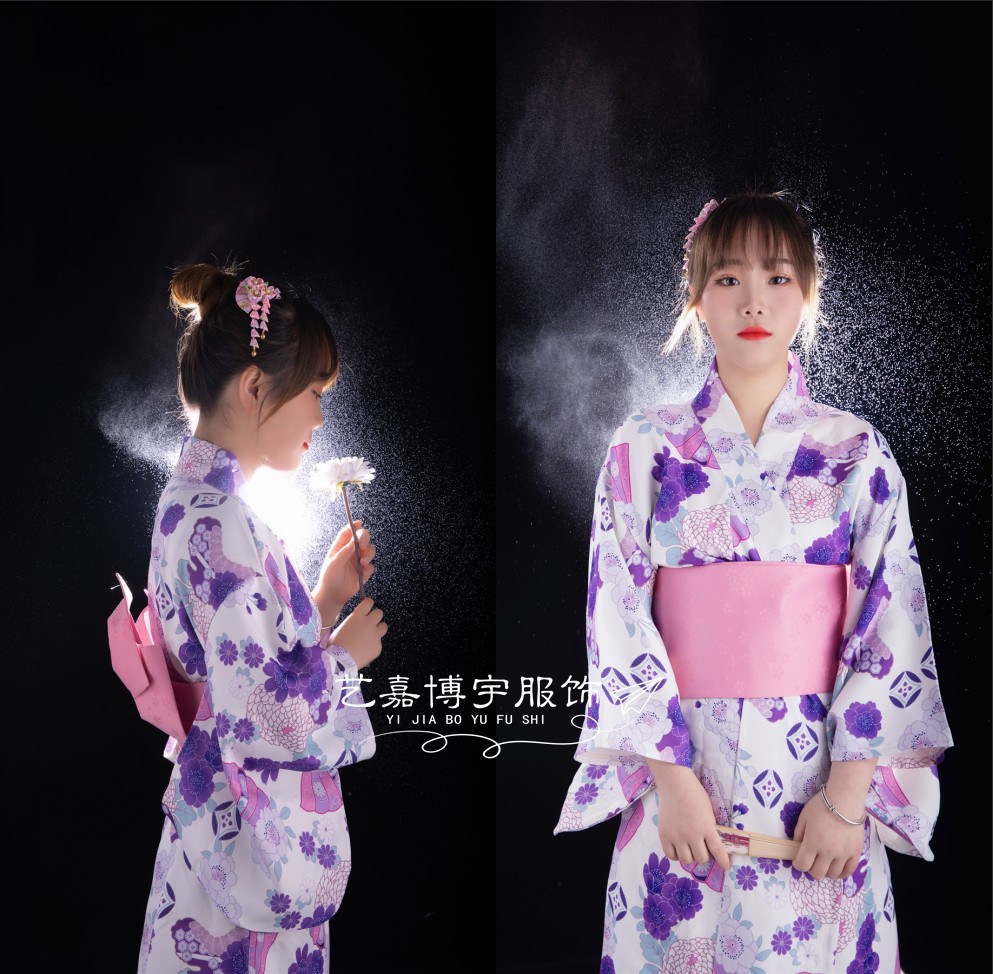 新款日式羽织和风浴衣文艺复古少女中长樱花款连衣裙改良和服写真