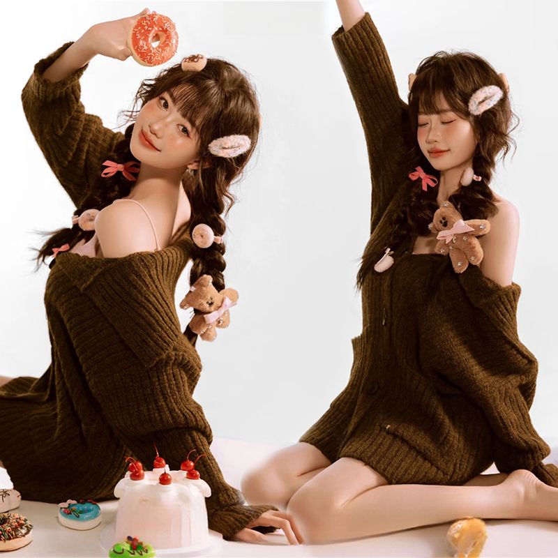 影楼新款秋冬圣诞主题写真服装室内慵懒风毛衣个性女孩艺术照摄影