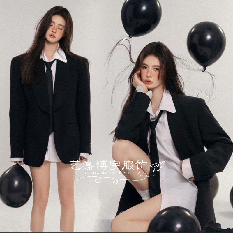 少女黑色西装个人肖像生日服装