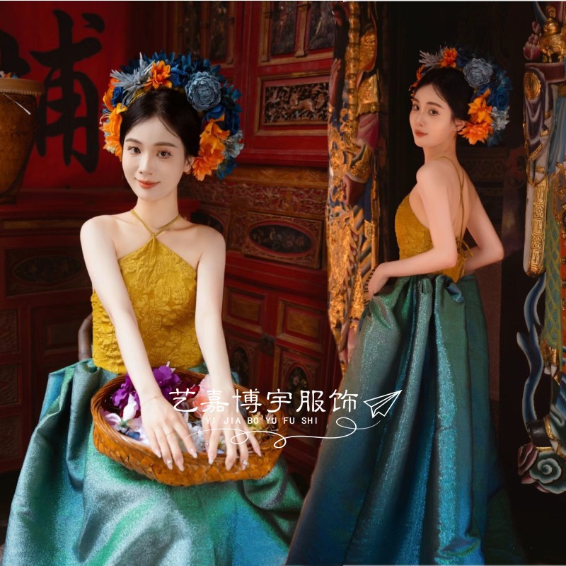 泉州簪花女写真新中式民族风晚礼服新款高级气质长款旅拍摄影服装