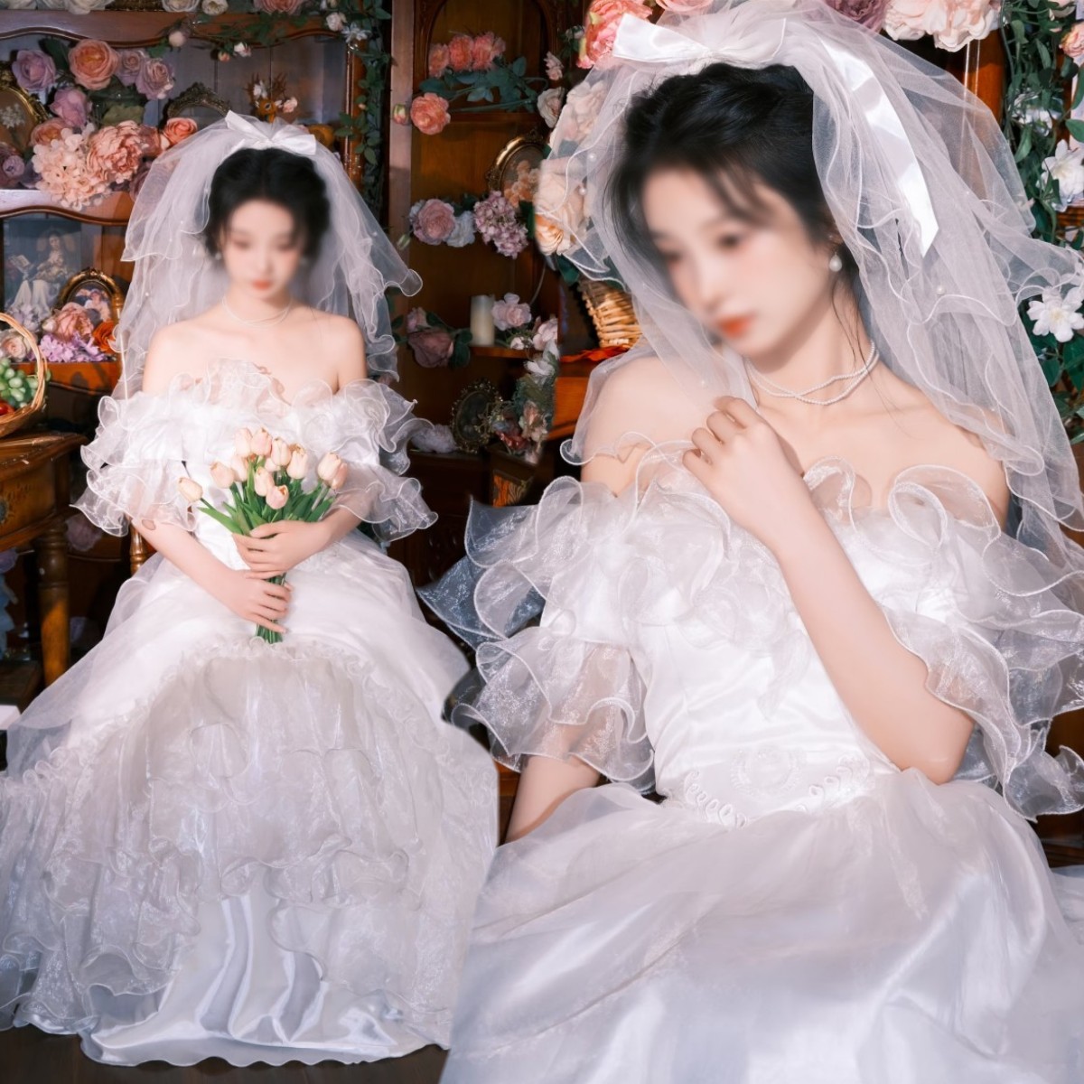 影楼新款法式白色甜美公主婚纱