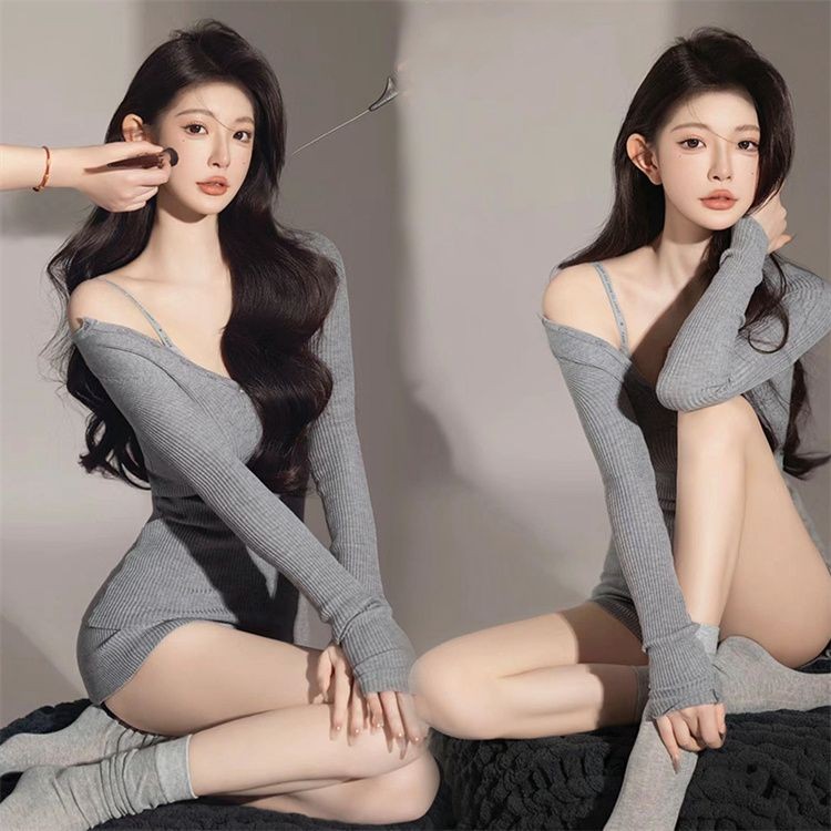 时尚少女主题摄灰色肖像连衣裙