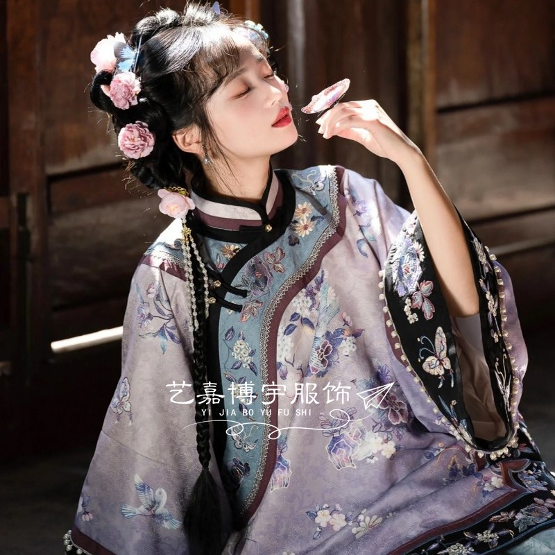 影楼中式格格服清汉女装晚清印花汉服写真古风旅拍艺术照摄影套装