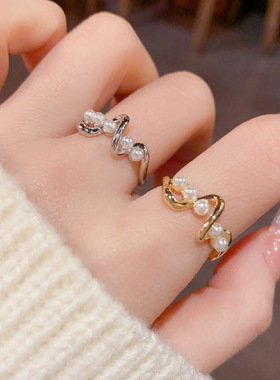 小众时尚简约独特设计感珍珠波浪开口戒个性轻奢温柔百搭食指戒女
