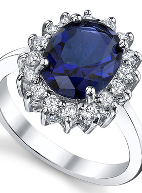 跨境铜镶锆戒指亚马逊小众模拟蓝宝石蓝色方晶锆石跨境电商