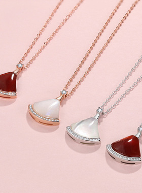 s925纯银小裙子项链女玫瑰金扇形锁骨链女网红同款ins 冷淡风