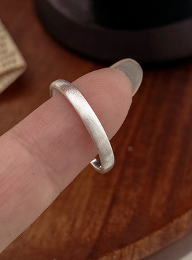 s925纯银拉丝磨砂素圈戒指女ins极简风小众设计百搭细圈开口指环