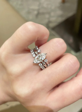 小红书同款ins极简主义三合一叠戴戒指璀璨超闪马眼锆石开口女戒