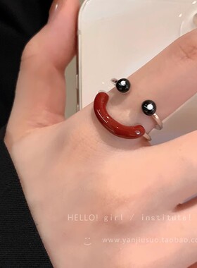 丑萌可爱笑脸开口戒指女小众设计感食指戒时尚个性稀奇古怪的指环