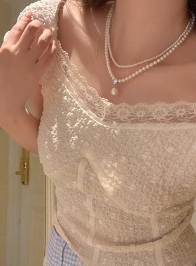 法式复古珍珠双层项链小米珠配饰女高级感轻奢小众锁骨链choker