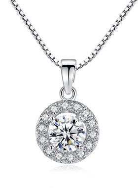 公主圆包两克拉项链女士欧美时尚气质短款圆形吊坠锁骨链跨境