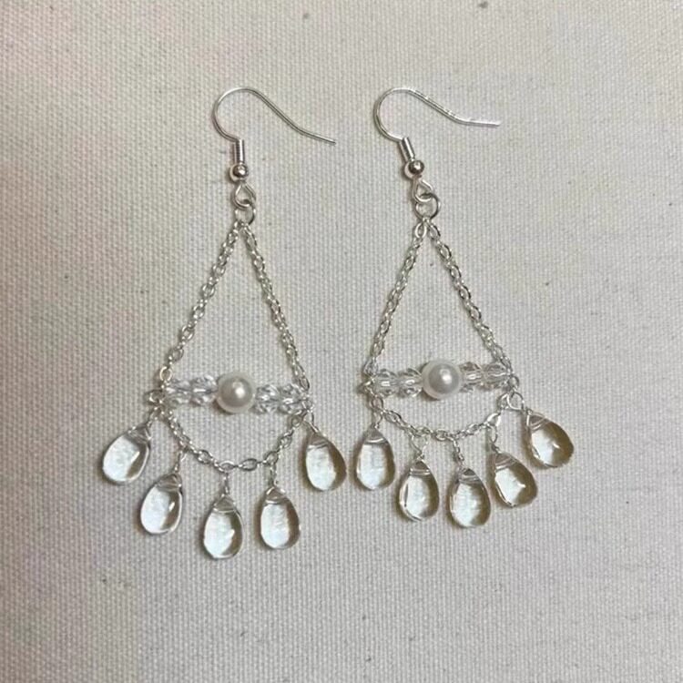 时尚轻奢镶钻菱形水滴流苏耳环精致优雅淑女气质高级感小众耳饰