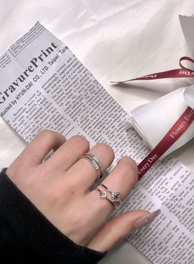 戒指小众个性设计感双层方形锆石指环开口可调节铜合金不掉色戒指