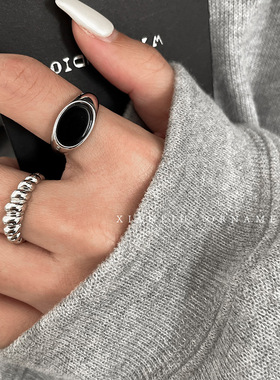 复古黑色麻花戒指女小众设计轻奢高级感冷淡风简约指环男时尚个性