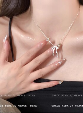 夏日少女感！飘带蝴蝶结项链女款2024新款ins韩系锁骨链简约百搭