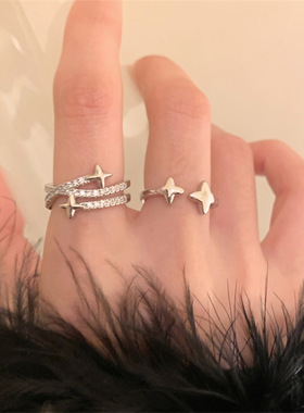 日韩简约星星开口戒指套装女小众设计时尚个性开口可调节食指戒轻