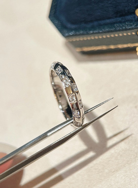 S925银四叶草切割高碳钻棋盘格几何精工高级感戒指珠宝工艺