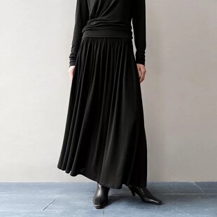 352140 JCMM 0317 艾家高腰黑色针织半身裙垂感半身裙 JANE