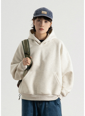 GoodNorth日系复古纯色卫衣男女同款宽松cleanfit短款套头连帽衫