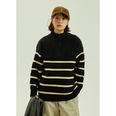 GoodNorth半拉链条纹立领毛衣