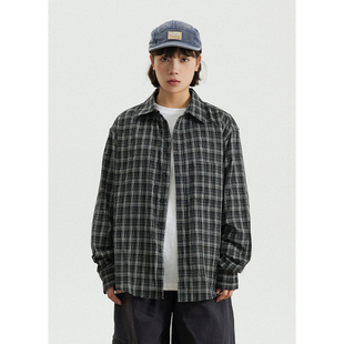 宽松中性风衬衣 春秋长袖 GoodNorth2026日系复古格子衬衫 男女同款