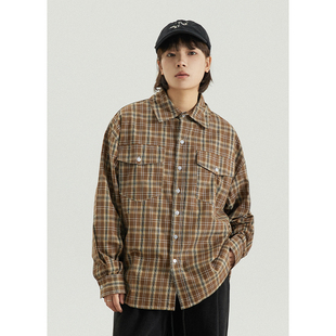 GoodNorth日系复古格子衬衫中性风男女同款宽松休闲百搭长袖衬衣