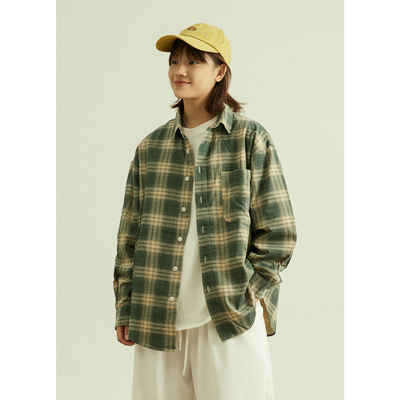 日系长袖格子宽松衬衣外套