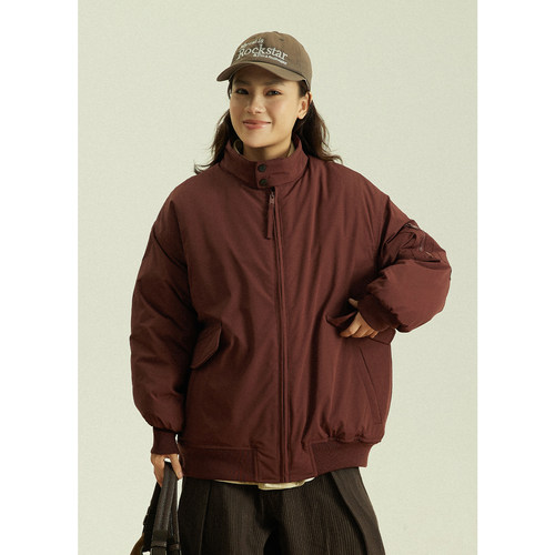 GoodNorth红色立领工装棉服外套