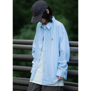GoodNorth 男女宽松情侣衬衣 日系小清新cityboy简约刺绣条纹衬衫